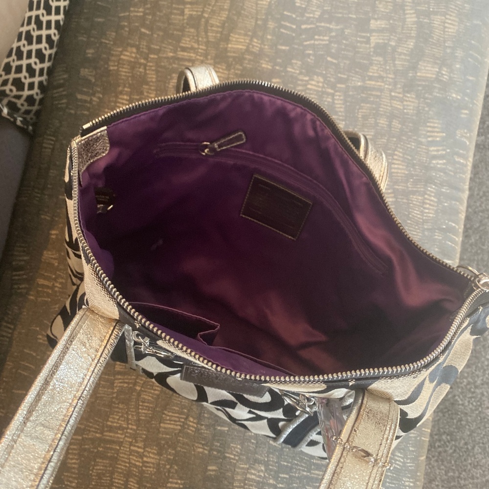 Coach Poppy Art Glamour Tote Silver/Black/Purple - Picture 2 of 4